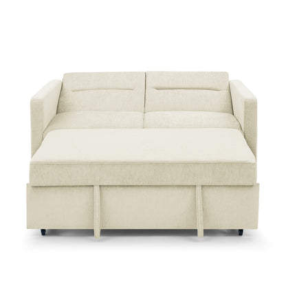Upholstered Sleeper Velvet Sofa Bed with Adjustable Backrest and Foam Cushion- Beige_6