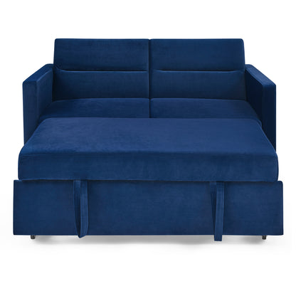 Upholstered Sleeper Velvet Sofa Bed with Adjustable Backrest and Foam Cushion- Blue_9