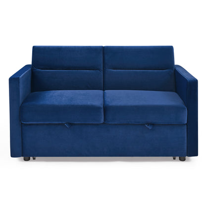 Upholstered Sleeper Velvet Sofa Bed with Adjustable Backrest and Foam Cushion- Blue_8