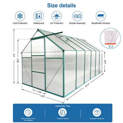 6x12 FT Walk-in Greenhouse Garden for Backyard Planting with Raised Roof- Green_9