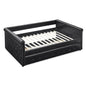 Twin Size Daybed with Trundle Upholstered Tufted Sofa Bed with Button and Copper Nails- Black, PU_3