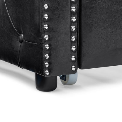 Twin Size Daybed with Trundle Upholstered Tufted Sofa Bed with Button and Copper Nails- Black, PU_9
