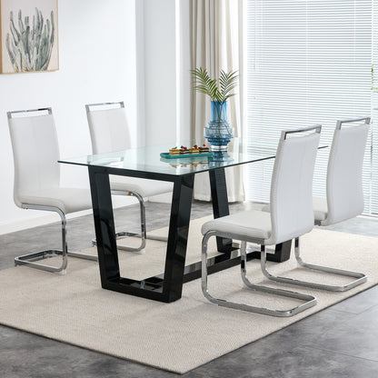 Rectangular Dining Transparent Tempered Glass Tabletop with Black Trapezoid Bracket_3