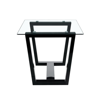 Rectangular Dining Transparent Tempered Glass Tabletop with Black Trapezoid Bracket_16