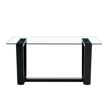 Rectangular Dining Transparent Tempered Glass Tabletop with Black Trapezoid Bracket_14
