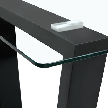 Rectangular Dining Transparent Tempered Glass Tabletop with Black Trapezoid Bracket_11