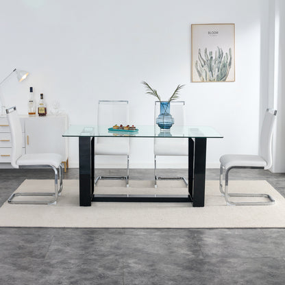 Rectangular Dining Transparent Tempered Glass Tabletop with Black Trapezoid Bracket_2