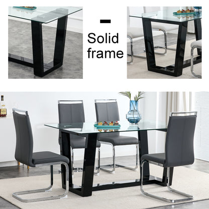 Rectangular Dining Transparent Tempered Glass Tabletop with Black Trapezoid Bracket_19