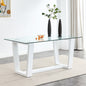 Rectangular Dining  Transparent Tempered Glass Tabletop with White Trapezoid Bracket_0