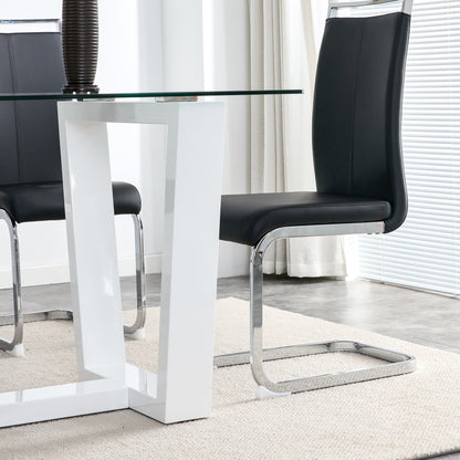 Rectangular Dining  Transparent Tempered Glass Tabletop with White Trapezoid Bracket_9