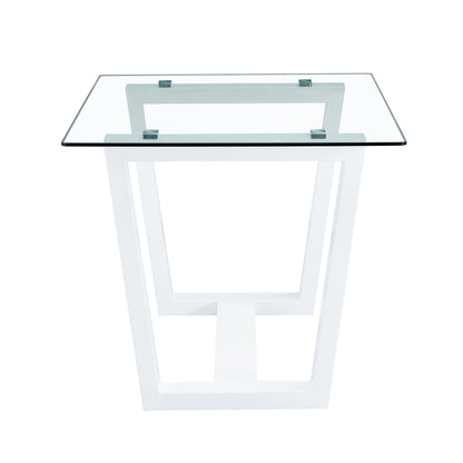 Rectangular Dining  Transparent Tempered Glass Tabletop with White Trapezoid Bracket_14