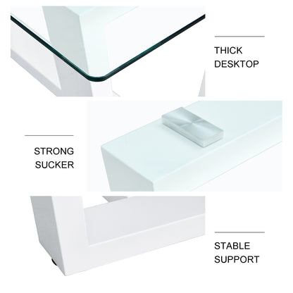 Rectangular Dining  Transparent Tempered Glass Tabletop with White Trapezoid Bracket_23