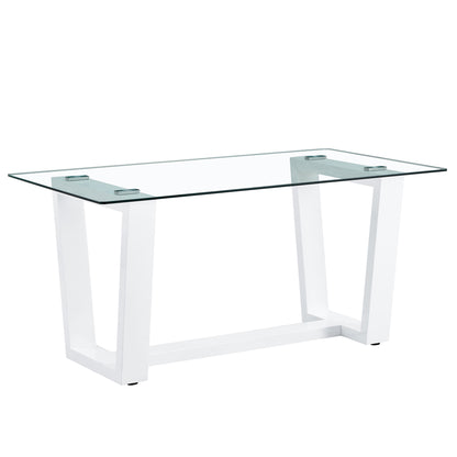 Rectangular Dining  Transparent Tempered Glass Tabletop with White Trapezoid Bracket_15