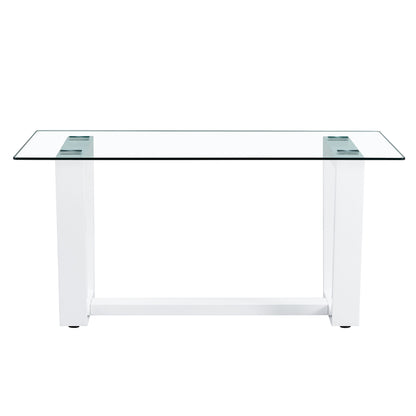 Rectangular Dining  Transparent Tempered Glass Tabletop with White Trapezoid Bracket_16