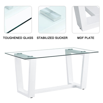 Rectangular Dining  Transparent Tempered Glass Tabletop with White Trapezoid Bracket_21