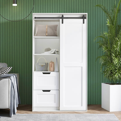 Freestanding Contemporary Wooden Closet Cabinet with Hanging Rod- Antique White_0