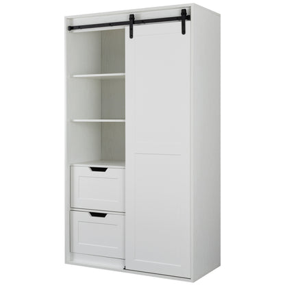 Freestanding Contemporary Wooden Closet Cabinet with Hanging Rod- Antique White_6