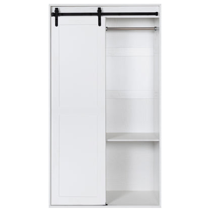 Freestanding Contemporary Wooden Closet Cabinet with Hanging Rod- Antique White_5
