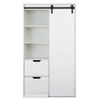 Freestanding Contemporary Wooden Closet Cabinet with Hanging Rod- Antique White_4