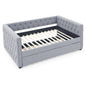 Twin Size Daybed with Trundle Upholstered Tufted Sofa Bed with Button and Copper Nails- Grey, Linen_3