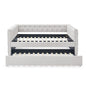 Twin Size Daybed with Trundle Upholstered Tufted Sofa Bed with Button and Copper Nails- Beige, Linen_3