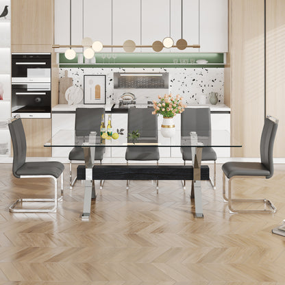 Modern Luxury Tempered Chrome Plated Glass Table with Black Support Crossbar_8