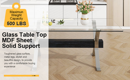 Modern Luxury Tempered Chrome Plated Glass Table with Black Support Crossbar_22