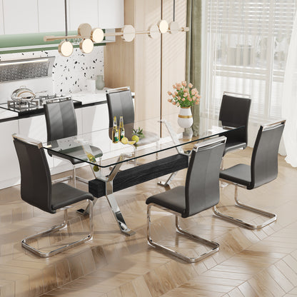 Modern Luxury Tempered Chrome Plated Glass Table with Black Support Crossbar_10