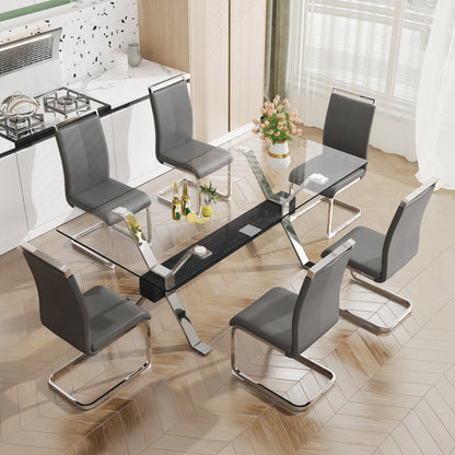 Modern Luxury Tempered Chrome Plated Glass Table with Black Support Crossbar_11