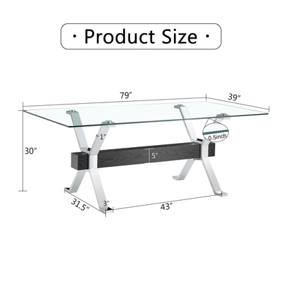 Modern Luxury Tempered Chrome Plated Glass Table with Black Support Crossbar_24