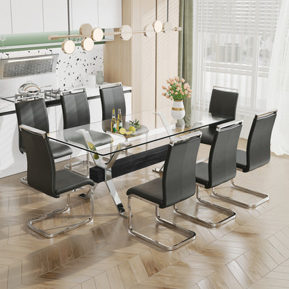 Modern Luxury Tempered Chrome Plated Glass Table with Black Support Crossbar_9