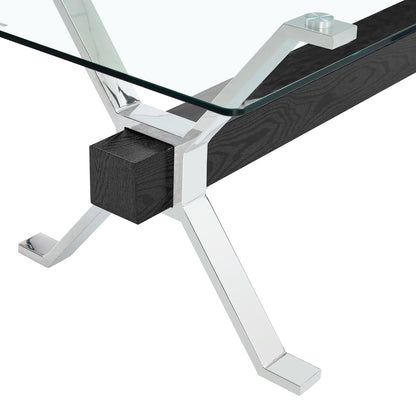 Modern Luxury Tempered Chrome Plated Glass Table with Black Support Crossbar_15