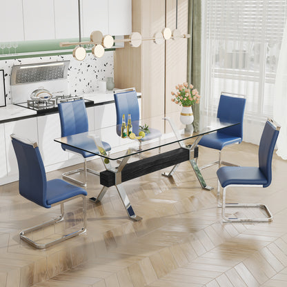 Modern Luxury Tempered Chrome Plated Glass Table with Black Support Crossbar_5