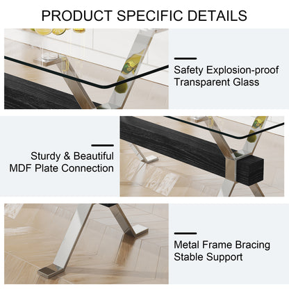 Modern Luxury Tempered Chrome Plated Glass Table with Black Support Crossbar_20