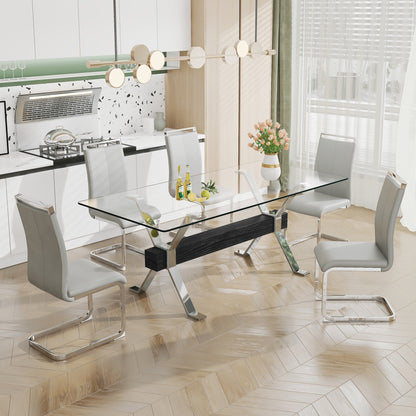 Modern Luxury Tempered Chrome Plated Glass Table with Black Support Crossbar_4
