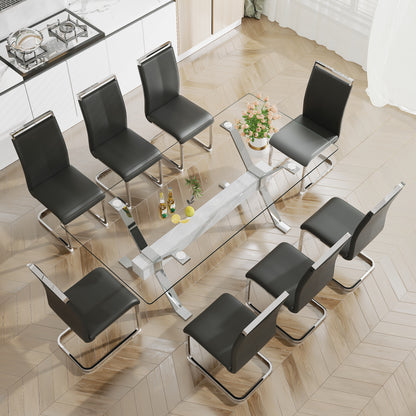 Modern Luxury Tempered Silver Chrome Plated Glass Table with White Support Crossbar_8