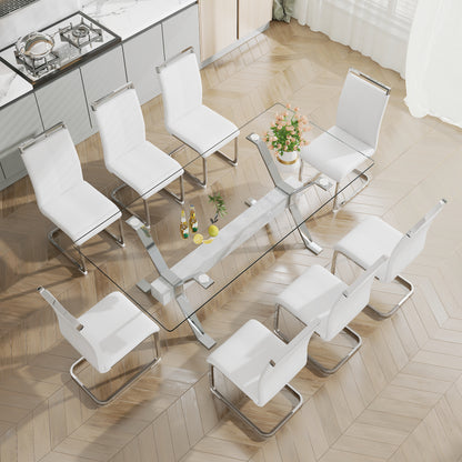 Modern Luxury Tempered Silver Chrome Plated Glass Table with White Support Crossbar_3