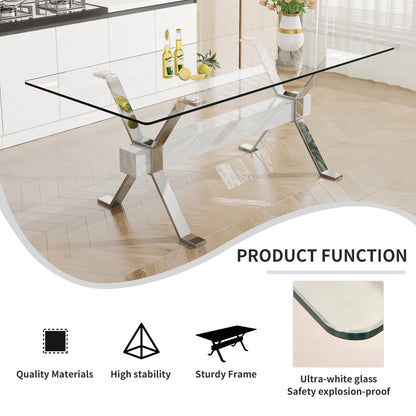 Modern Luxury Tempered Silver Chrome Plated Glass Table with White Support Crossbar_13
