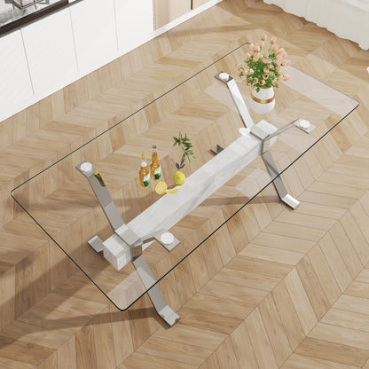 Modern Luxury Tempered Silver Chrome Plated Glass Table with White Support Crossbar_1