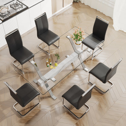 Modern Luxury Tempered Silver Chrome Plated Glass Table with White Support Crossbar_9