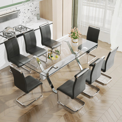 Modern Luxury Tempered Silver Chrome Plated Glass Table with White Support Crossbar_12