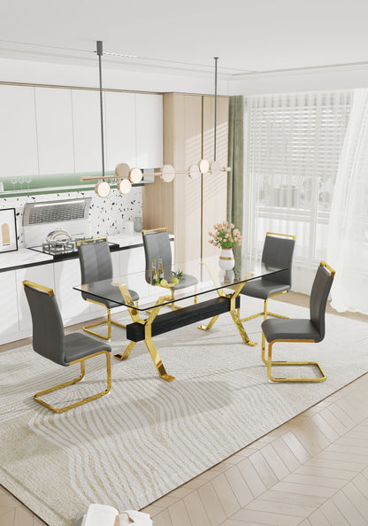 Modern Luxury Tempered Gold Chrome Plated Glass Table with Black Support Crossbar_10
