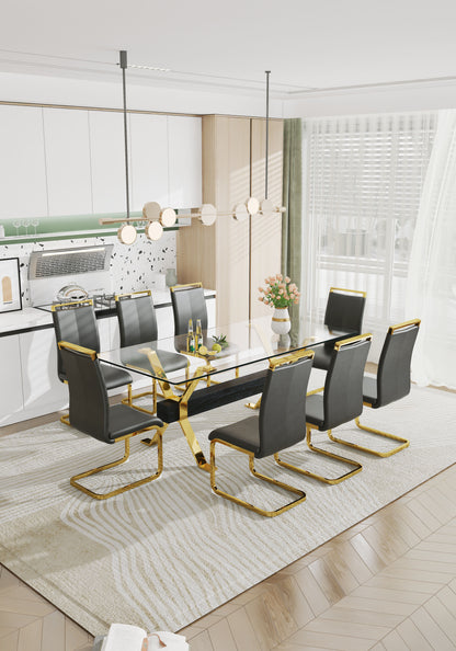 Modern Luxury Tempered Gold Chrome Plated Glass Table with Black Support Crossbar_16