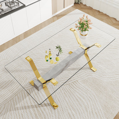 Modern Luxury Tempered Gold Chrome Plated Glass Table with Gray Support Crossbar_1