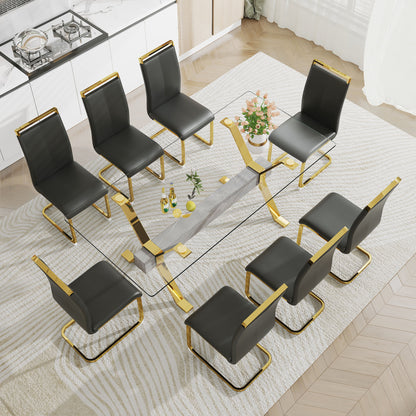 Modern Luxury Tempered Gold Chrome Plated Glass Table with Gray Support Crossbar_8