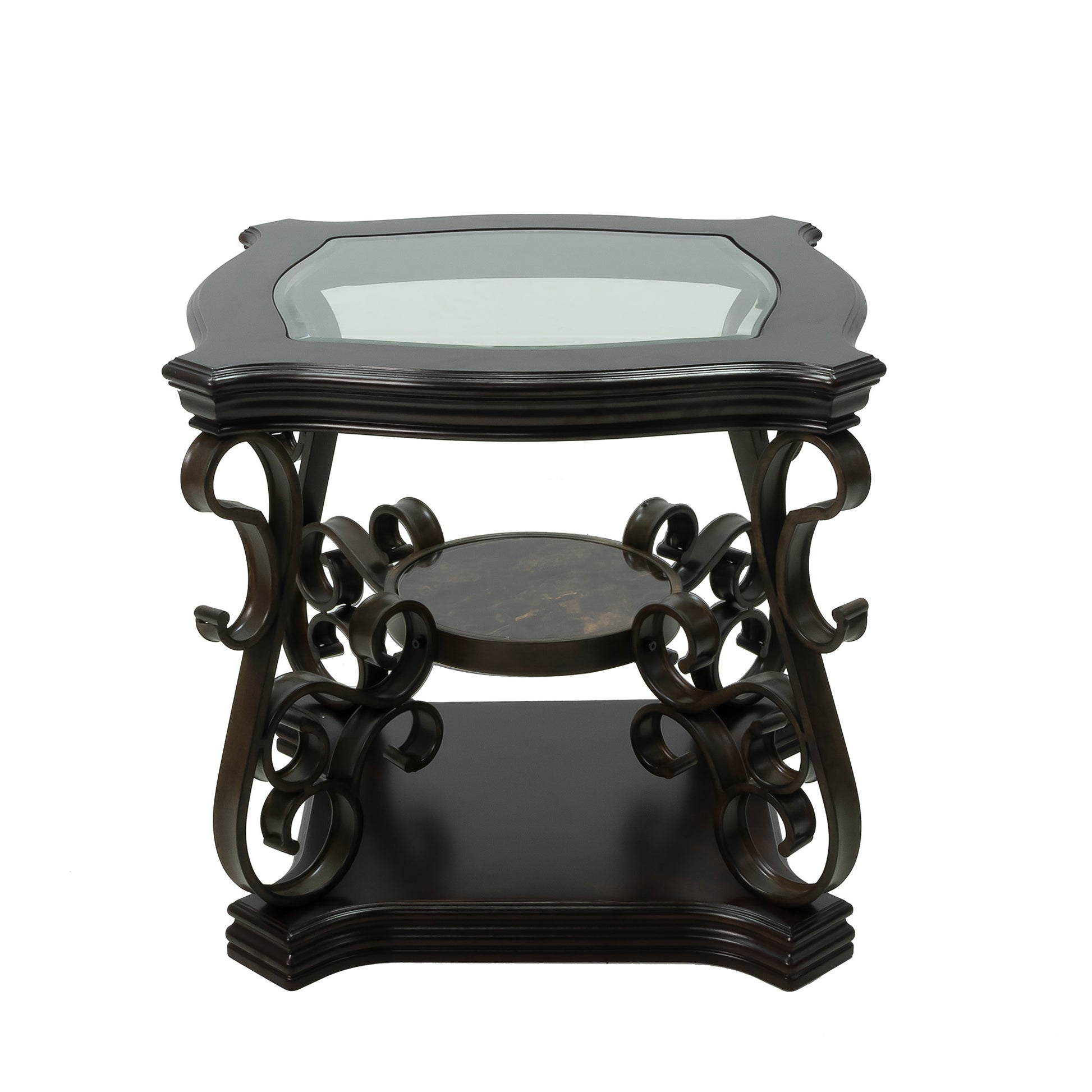 End Table Glass Table Top Coffee Table with Powder Finish Metal Legs- Brown_13