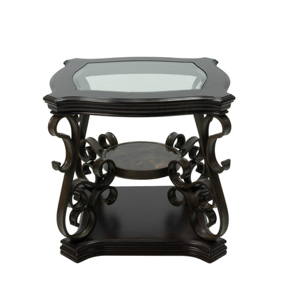 End Table Glass Table Top Coffee Table with Powder Finish Metal Legs- Brown_13