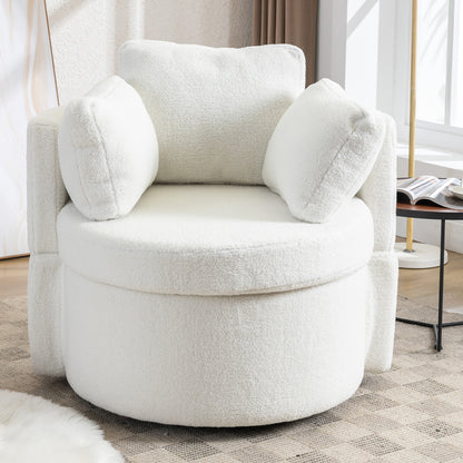 Modern Teddy Fabric Swivel and Storage Lounge Chair with Pillow Set- Ivory_2