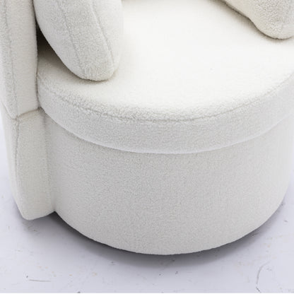 Modern Teddy Fabric Swivel and Storage Lounge Chair with Pillow Set- Ivory_14