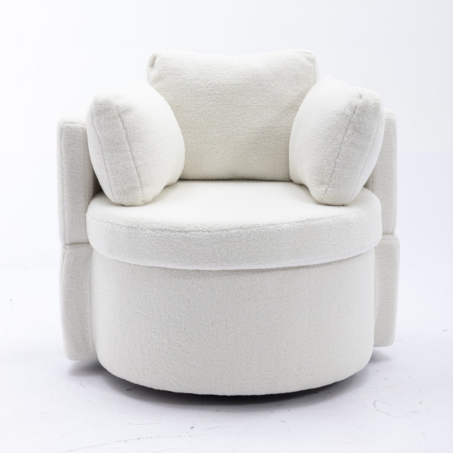 Modern Teddy Fabric Swivel and Storage Lounge Chair with Pillow Set- Ivory_16